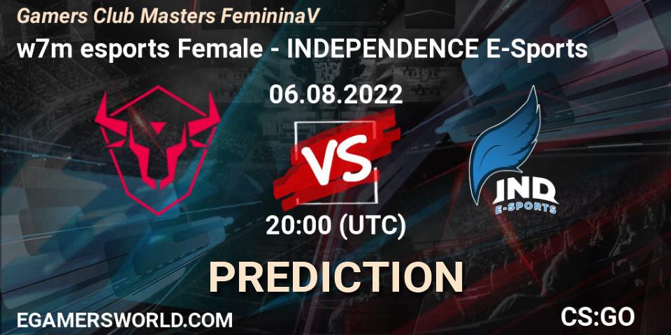 w7m esports Female vs INDEPENDENCE E-Sports: Match Prediction. 06.08.22, CS2 (CS:GO), Gamers Club Masters Feminina V