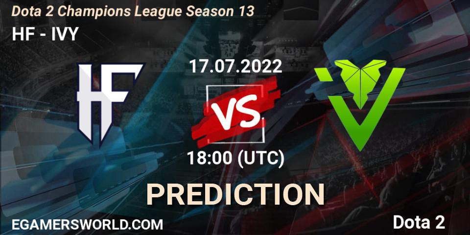 HF vs IVY: Match Prediction. 17.07.2022 at 18:02, Dota 2, Dota 2 Champions League Season 13