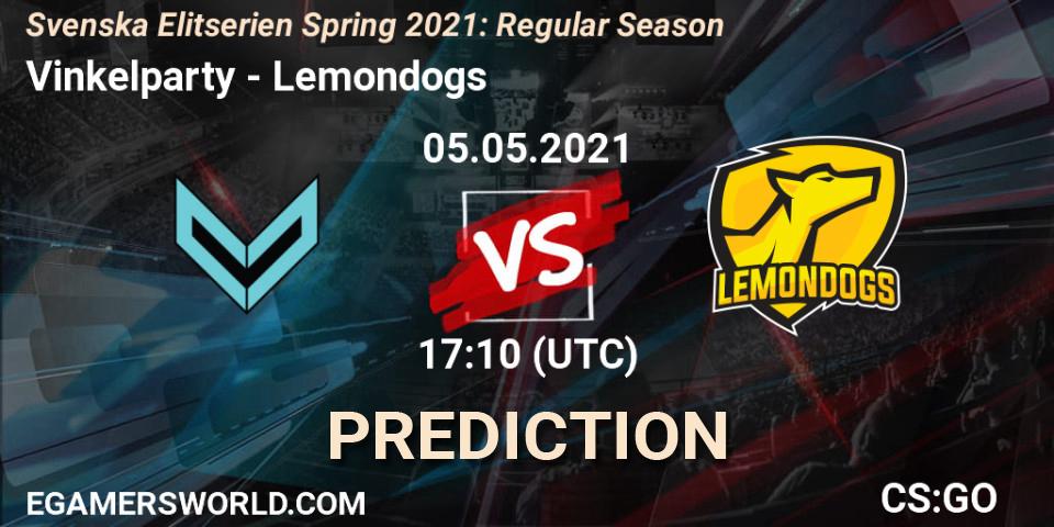 Vinkelparty vs Lemondogs: Match Prediction. 05.05.2021 at 17:10, Counter-Strike (CS2), Svenska Elitserien Spring 2021: Regular Season