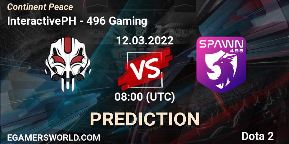 InteractivePH vs 496 Gaming: Match Prediction. 12.03.2022 at 08:09, Dota 2, Continent Peace