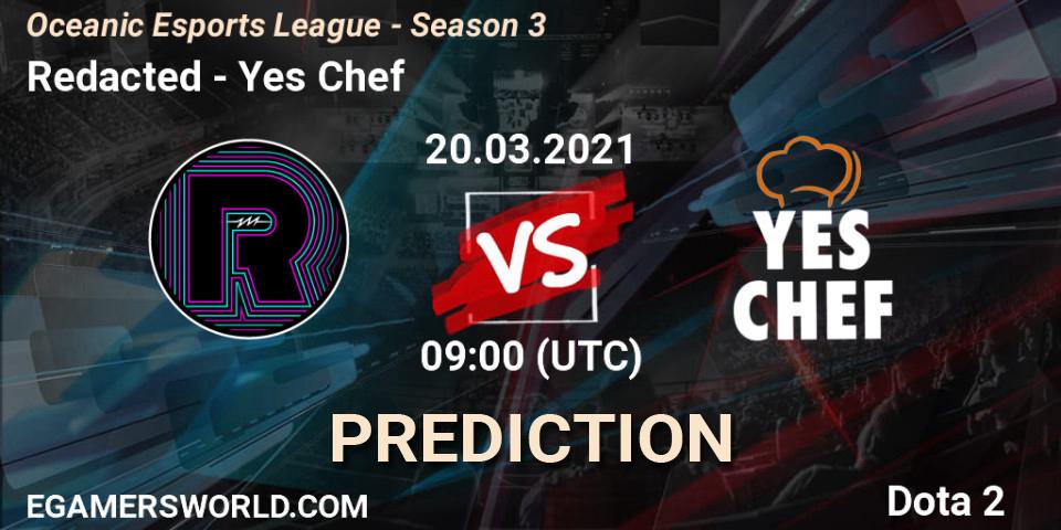 Redacted vs Yes Chef: Match Prediction. 20.03.2021 at 09:34, Dota 2, Oceanic Esports League - Season 3