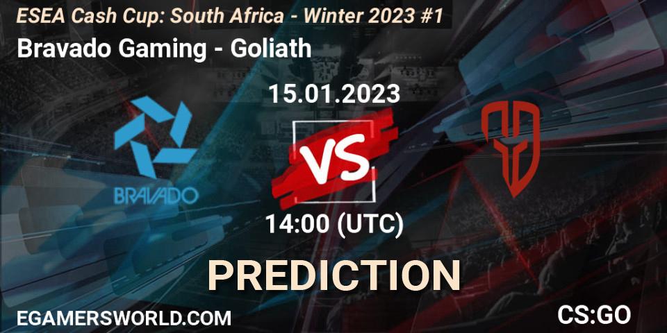 Bravado Gaming vs Goliath: Match Prediction. 15.01.2023 at 14:00, Counter-Strike (CS2), ESEA Cash Cup: South Africa - Winter 2023 #1