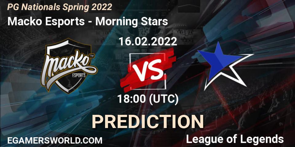 Macko Esports vs Morning Stars: Match Prediction. 16.02.2022 at 18:00, LoL, PG Nationals Spring 2022