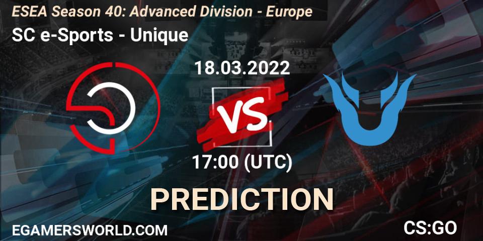 SC e-Sports vs Unique: Match Prediction. 18.03.22, CS2 (CS:GO), ESEA Season 40: Advanced Division - Europe