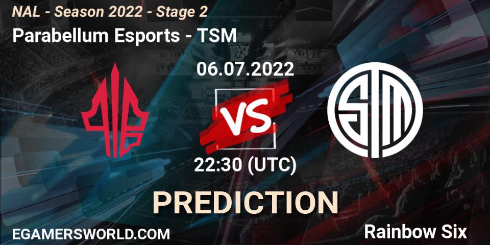Parabellum Esports vs TSM: Match Prediction. 06.07.2022 at 22:30, Rainbow Six, NAL - Season 2022 - Stage 2