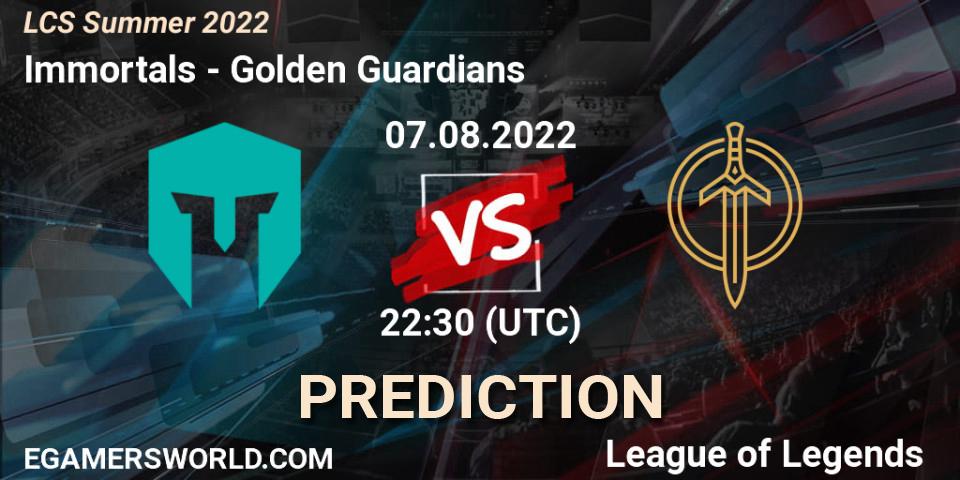 Immortals vs Golden Guardians: Match Prediction. 07.08.22, LoL, LCS Summer 2022