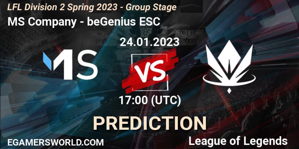 MS Company vs beGenius ESC: Match Prediction. 24.01.2023 at 18:15, LoL, LFL Division 2 Spring 2023 - Group Stage