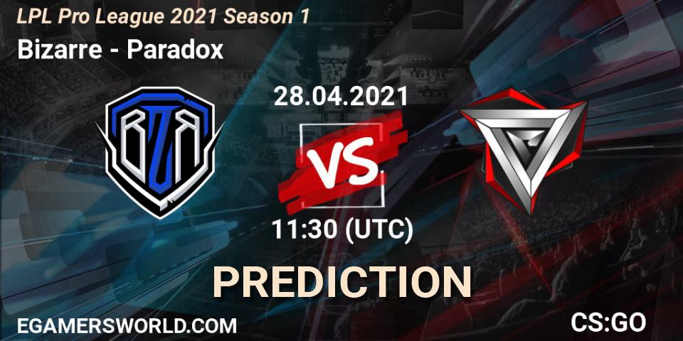 Bizarre vs Paradox: Match Prediction. 28.04.2021 at 12:45, Counter-Strike (CS2), LPL Pro League 2021 Season 1
