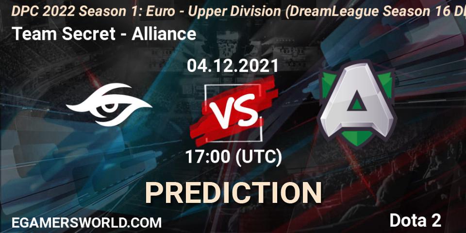 Team Secret vs Alliance: Match Prediction. 04.12.21, Dota 2, DPC 2022 Season 1: Euro - Upper Division (DreamLeague Season 16 DPC WEU)