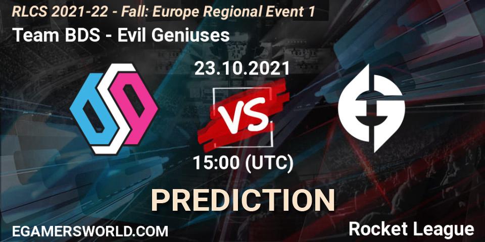 Team BDS vs Evil Geniuses: Match Prediction. 23.10.2021 at 15:00, Rocket League, RLCS 2021-22 - Fall: Europe Regional Event 1