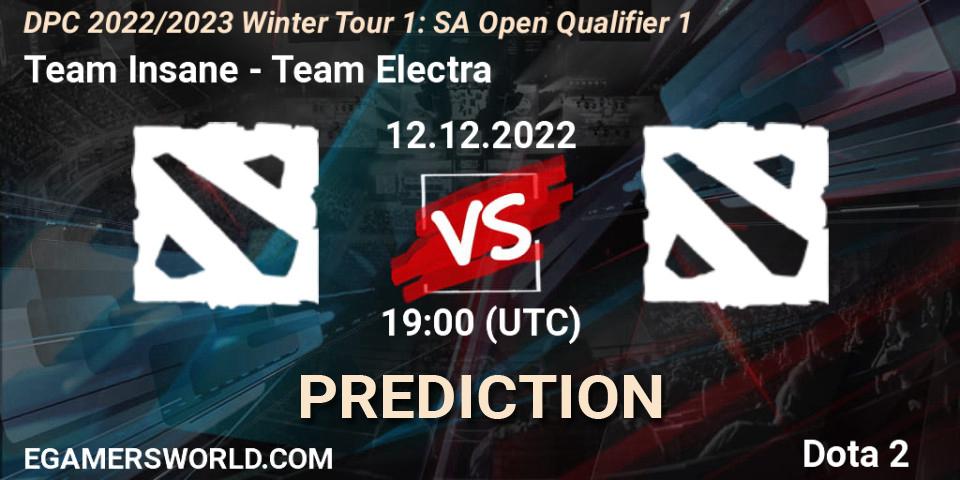Team Insane vs Team Electra: Match Prediction. 12.12.2022 at 18:30, Dota 2, DPC 2022/2023 Winter Tour 1: SA Open Qualifier 1