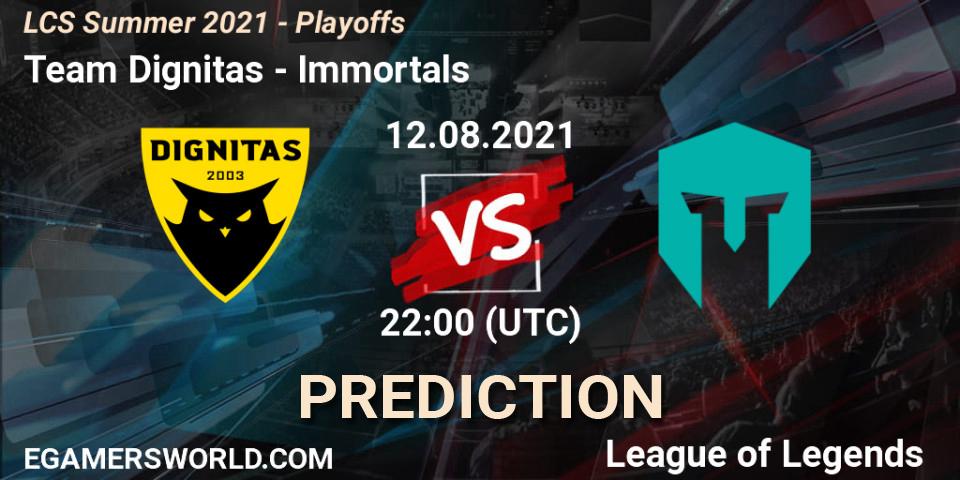 Team Dignitas vs Immortals: Match Prediction. 12.08.2021 at 22:00, LoL, LCS Summer 2021 - Playoffs