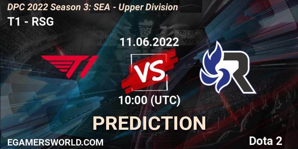 T1 vs RSG: Match Prediction. 11.06.2022 at 10:37, Dota 2, DPC SEA 2021/2022 Tour 3: Division I