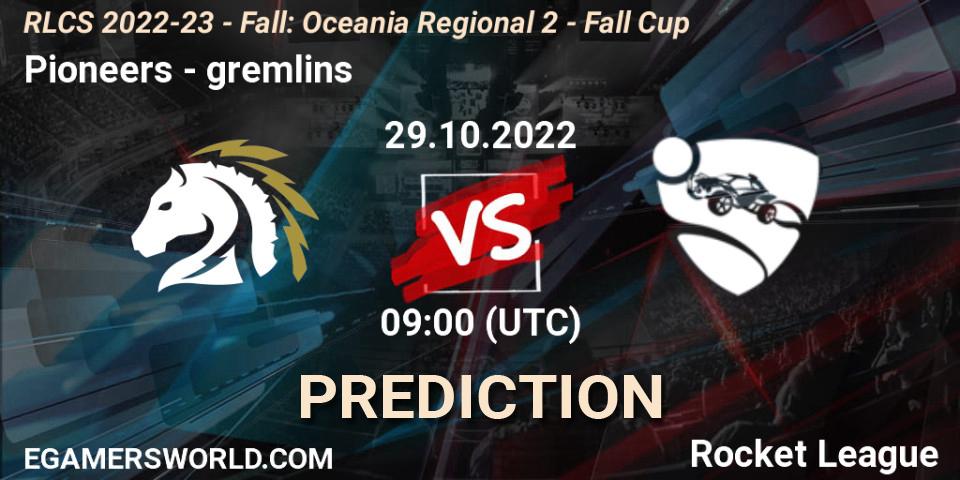 Pioneers vs gremlins: Match Prediction. 29.10.2022 at 09:20, Rocket League, RLCS 2022-23 - Fall: Oceania Regional 2 - Fall Cup