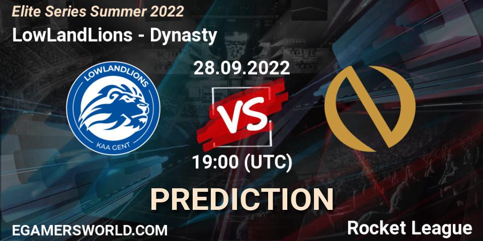 LowLandLions vs Dynasty: Match Prediction. 28.09.2022 at 19:00, Rocket League, Elite Series Summer 2022