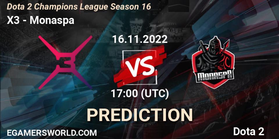 X3 vs Monaspa: Match Prediction. 16.11.22, Dota 2, Dota 2 Champions League Season 16