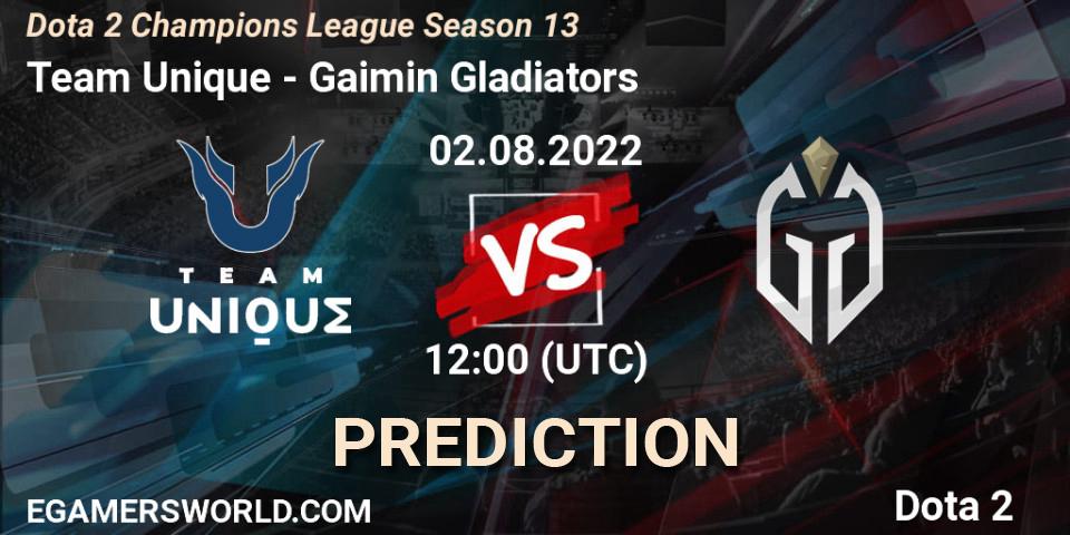 Team Unique vs Gaimin Gladiators: Match Prediction. 02.08.22, Dota 2, Dota 2 Champions League Season 13