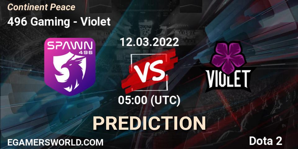 496 Gaming vs Violet: Match Prediction. 12.03.2022 at 06:31, Dota 2, Continent Peace