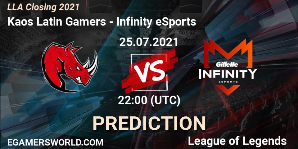 Kaos Latin Gamers vs Infinity eSports: Match Prediction. 25.07.21, LoL, LLA Closing 2021