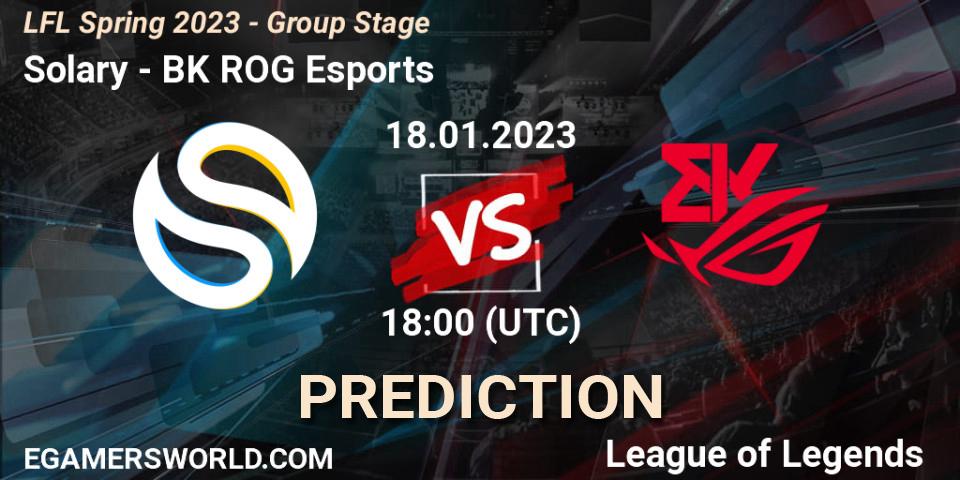 Solary vs BK ROG Esports: Match Prediction. 18.01.2023 at 18:00, LoL, LFL Spring 2023 - Group Stage