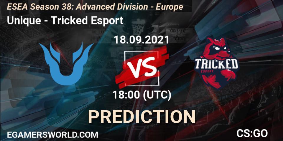 Unique vs Tricked Esport: Match Prediction. 18.09.2021 at 18:00, Counter-Strike (CS2), ESEA Season 38: Advanced Division - Europe