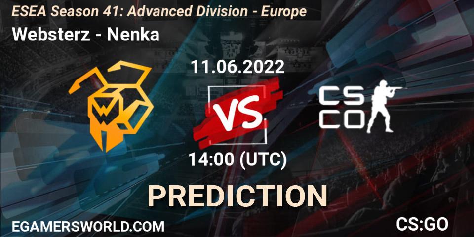 Websterz vs Nenka: Match Prediction. 11.06.2022 at 14:00, Counter-Strike (CS2), ESEA Season 41: Advanced Division - Europe