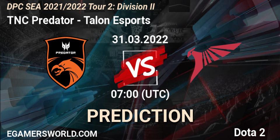 TNC Predator vs Talon Esports: Match Prediction. 31.03.2022 at 07:02, Dota 2, DPC 2021/2022 Tour 2: SEA Division II (Lower)