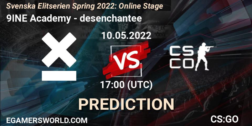 9INE Academy vs desenchantee: Match Prediction. 10.05.2022 at 17:00, Counter-Strike (CS2), Svenska Elitserien Spring 2022: Online Stage