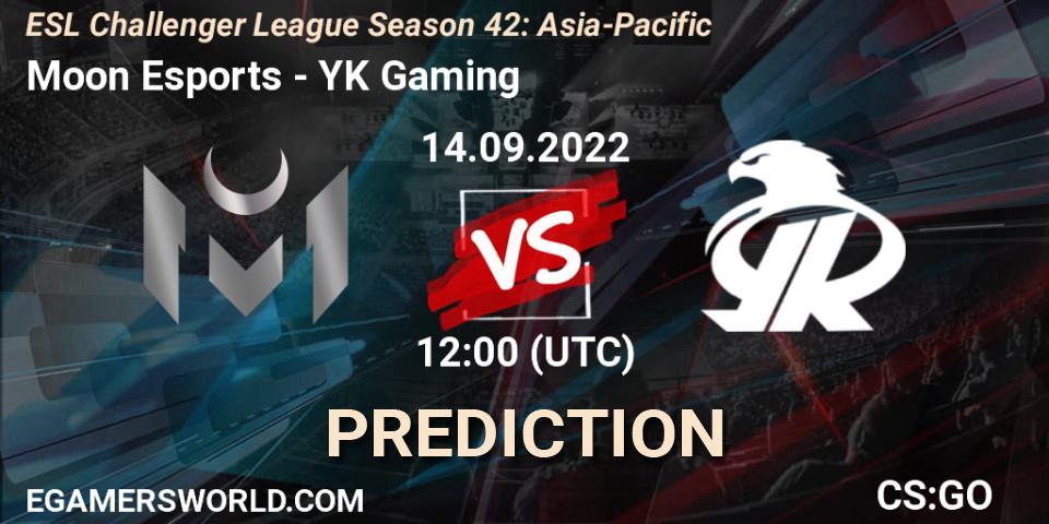 Moon Esports vs YK Gaming: Match Prediction. 14.09.2022 at 12:00, Counter-Strike (CS2), ESL Challenger League Season 42: Asia-Pacific