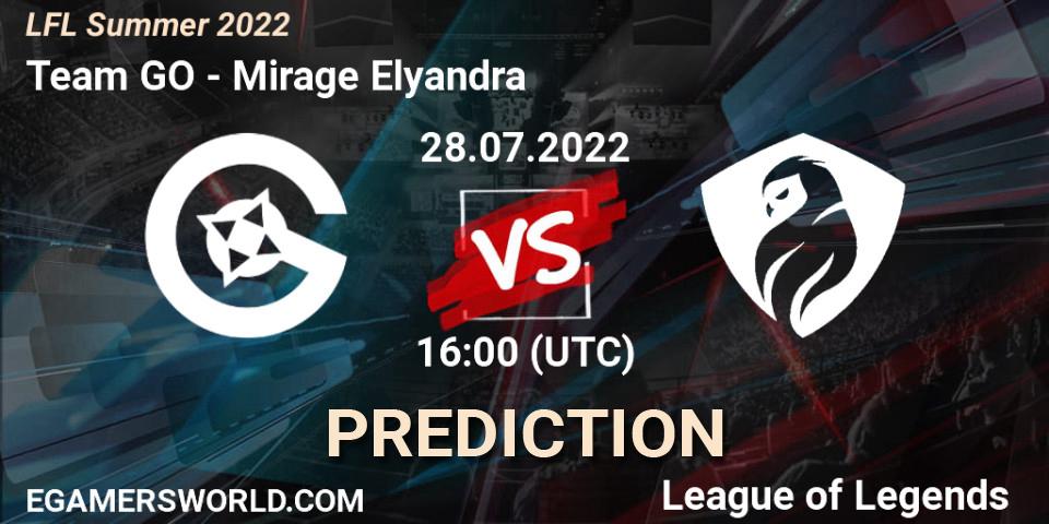 Team GO vs Mirage Elyandra: Match Prediction. 28.07.2022 at 16:00, LoL, LFL Summer 2022