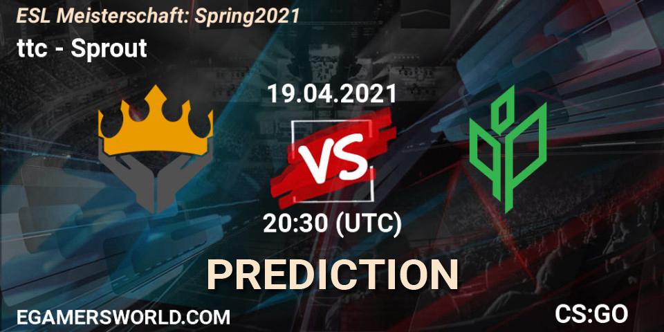 ttc vs Sprout: Match Prediction. 19.04.2021 at 20:30, Counter-Strike (CS2), ESL Meisterschaft: Spring 2021