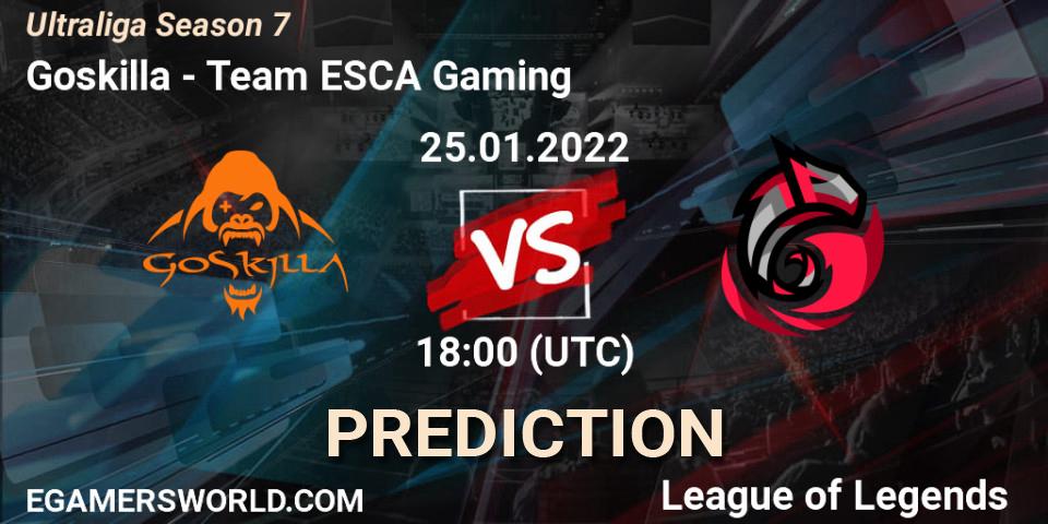 Goskilla vs Team ESCA Gaming: Match Prediction. 25.01.2022 at 18:00, LoL, Ultraliga Season 7