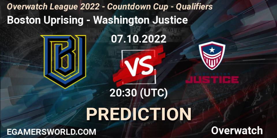 Boston Uprising vs Washington Justice: Match Prediction. 07.10.2022 at 19:30, Overwatch, Overwatch League 2022 - Countdown Cup - Qualifiers