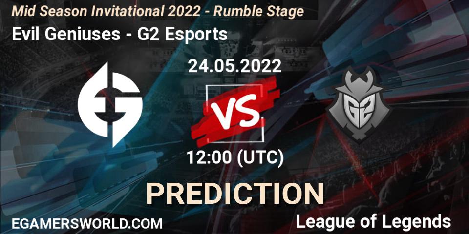 Evil Geniuses vs G2 Esports: Match Prediction. 24.05.2022 at 10:00, LoL, Mid Season Invitational 2022 - Rumble Stage