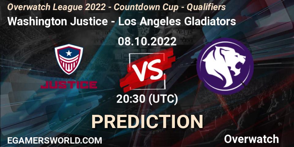 Washington Justice vs Los Angeles Gladiators: Match Prediction. 08.10.2022 at 20:45, Overwatch, Overwatch League 2022 - Countdown Cup - Qualifiers