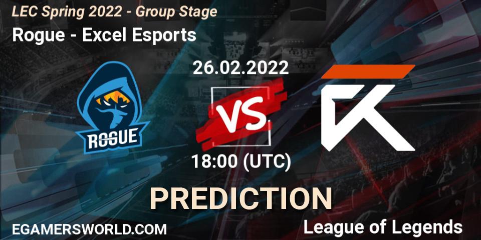 Rogue vs Excel Esports: Match Prediction. 26.02.22, LoL, LEC Spring 2022 - Group Stage