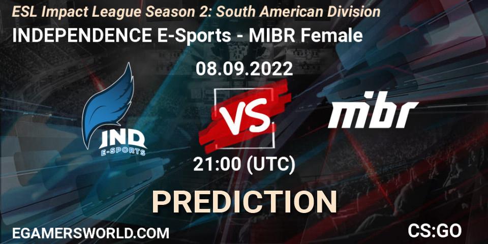 INDEPENDENCE E-Sports vs MIBR Female: Match Prediction. 08.09.22, CS2 (CS:GO), ESL Impact League Season 2: South American Division
