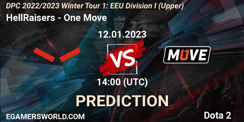 HellRaisers vs One Move: Match Prediction. 12.01.2023 at 14:05, Dota 2, DPC 2022/2023 Winter Tour 1: EEU Division I (Upper)