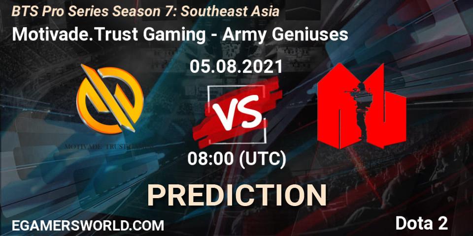 Motivade.Trust Gaming vs Army Geniuses: Match Prediction. 05.08.2021 at 08:39, Dota 2, BTS Pro Series Season 7: Southeast Asia