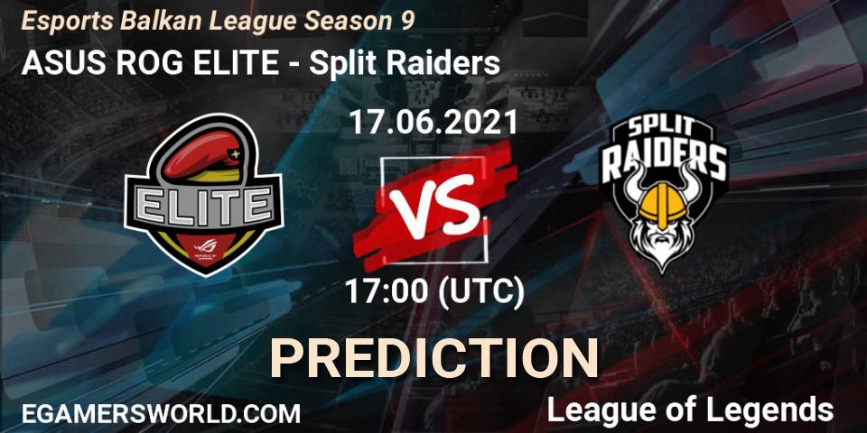 ASUS ROG ELITE vs Split Raiders: Match Prediction. 17.06.2021 at 17:00, LoL, Esports Balkan League Season 9