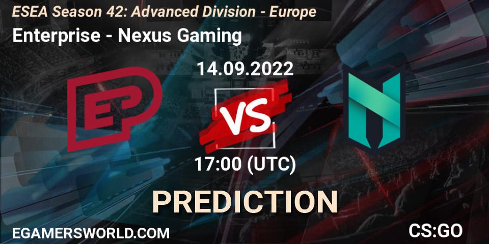 Enterprise vs Nexus Gaming: Match Prediction. 14.09.2022 at 17:00, Counter-Strike (CS2), ESEA Season 42: Advanced Division - Europe