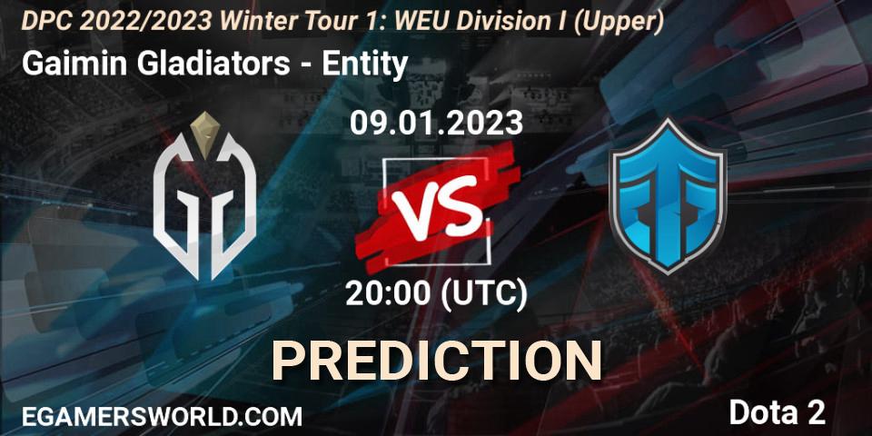 Gaimin Gladiators vs Entity: Match Prediction. 09.01.2023 at 20:03, Dota 2, DPC 2022/2023 Winter Tour 1: WEU Division I (Upper)