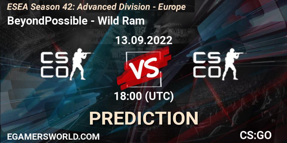 BeyondPossible vs Wild Ram: Match Prediction. 13.09.2022 at 18:00, Counter-Strike (CS2), ESEA Season 42: Advanced Division - Europe