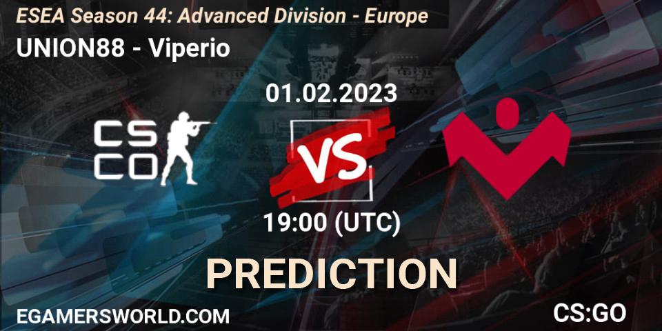 UNION88 vs Viperio: Match Prediction. 01.02.2023 at 19:00, Counter-Strike (CS2), ESEA Season 44: Advanced Division - Europe