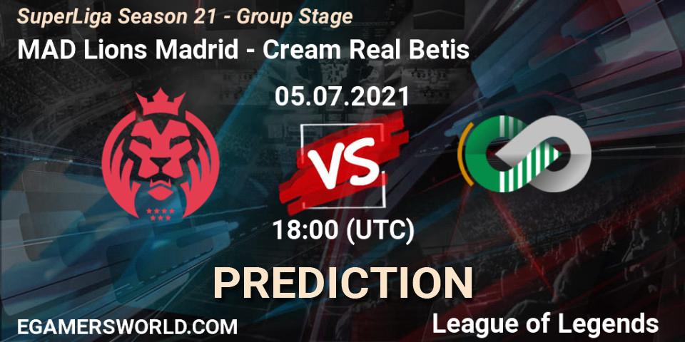 MAD Lions Madrid vs Cream Real Betis: Match Prediction. 05.07.2021 at 18:00, LoL, SuperLiga Season 21 - Group Stage 