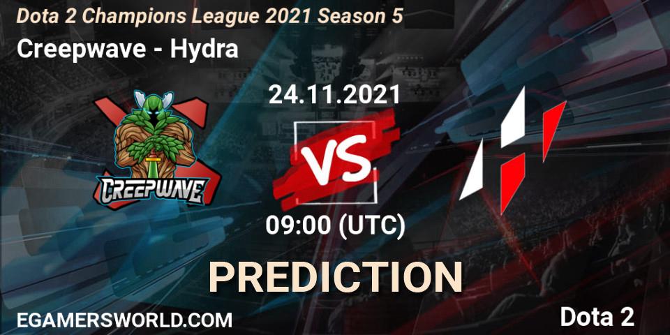 Creepwave vs Hydra: Match Prediction. 24.11.2021 at 18:04, Dota 2, Dota 2 Champions League 2021 Season 5