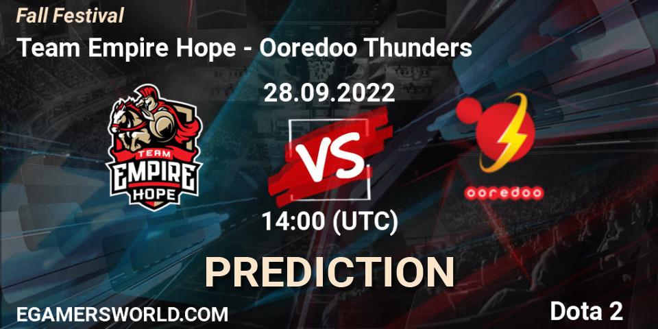 Team Empire Hope vs Ooredoo Thunders: Match Prediction. 28.09.2022 at 14:06, Dota 2, Fall Festival