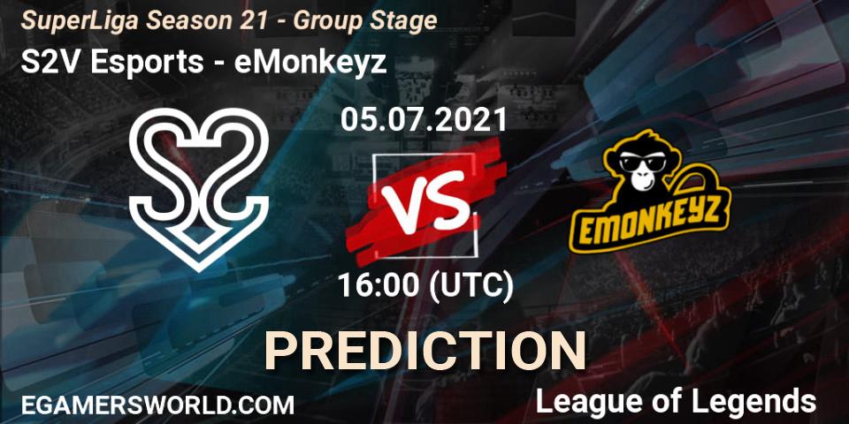 S2V Esports vs eMonkeyz: Match Prediction. 05.07.21, LoL, SuperLiga Season 21 - Group Stage 