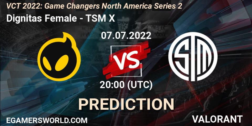 Dignitas Female vs TSM X: Match Prediction. 07.07.2022 at 20:15, VALORANT, VCT 2022: Game Changers North America Series 2