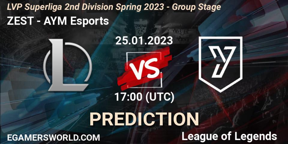 ZEST vs AYM Esports: Match Prediction. 25.01.2023 at 17:00, LoL, LVP Superliga 2nd Division Spring 2023 - Group Stage